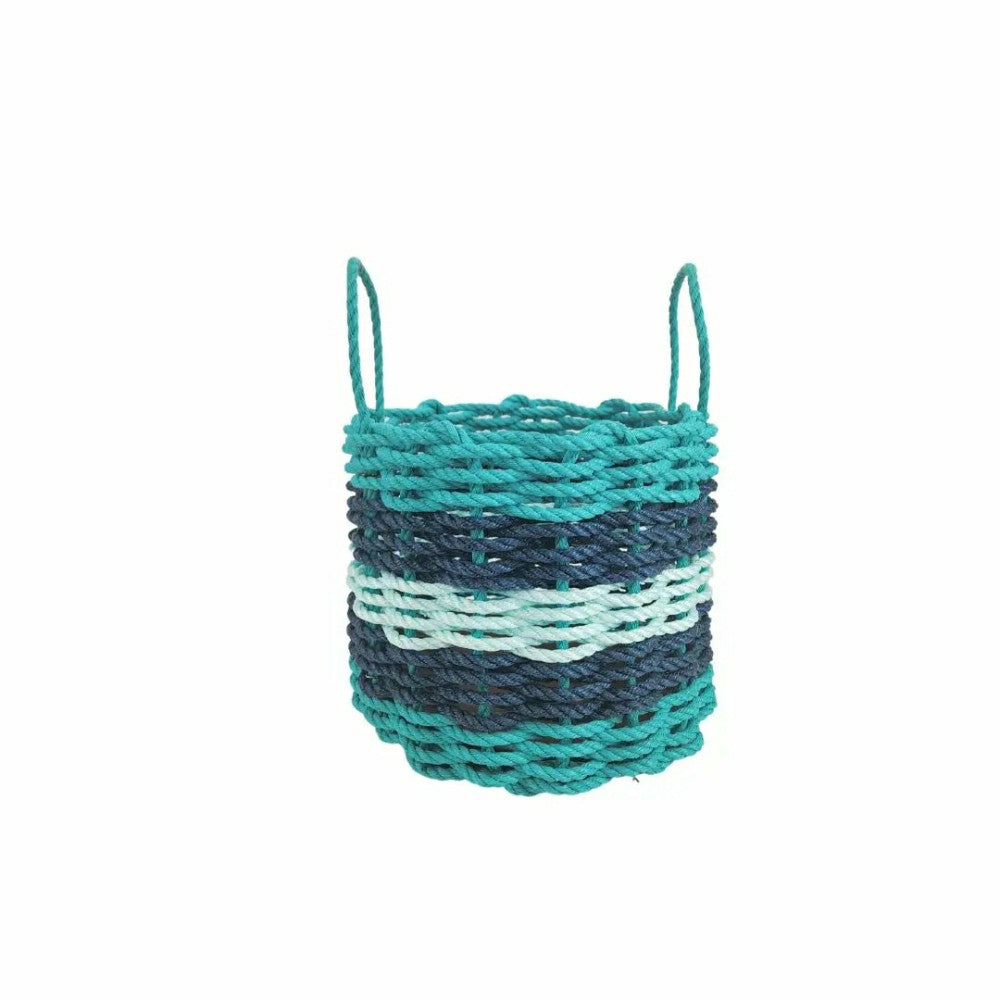 Plow & Hearth Five Stripe Rope Storage Basket Teal, Navy Blue & Seafoam
