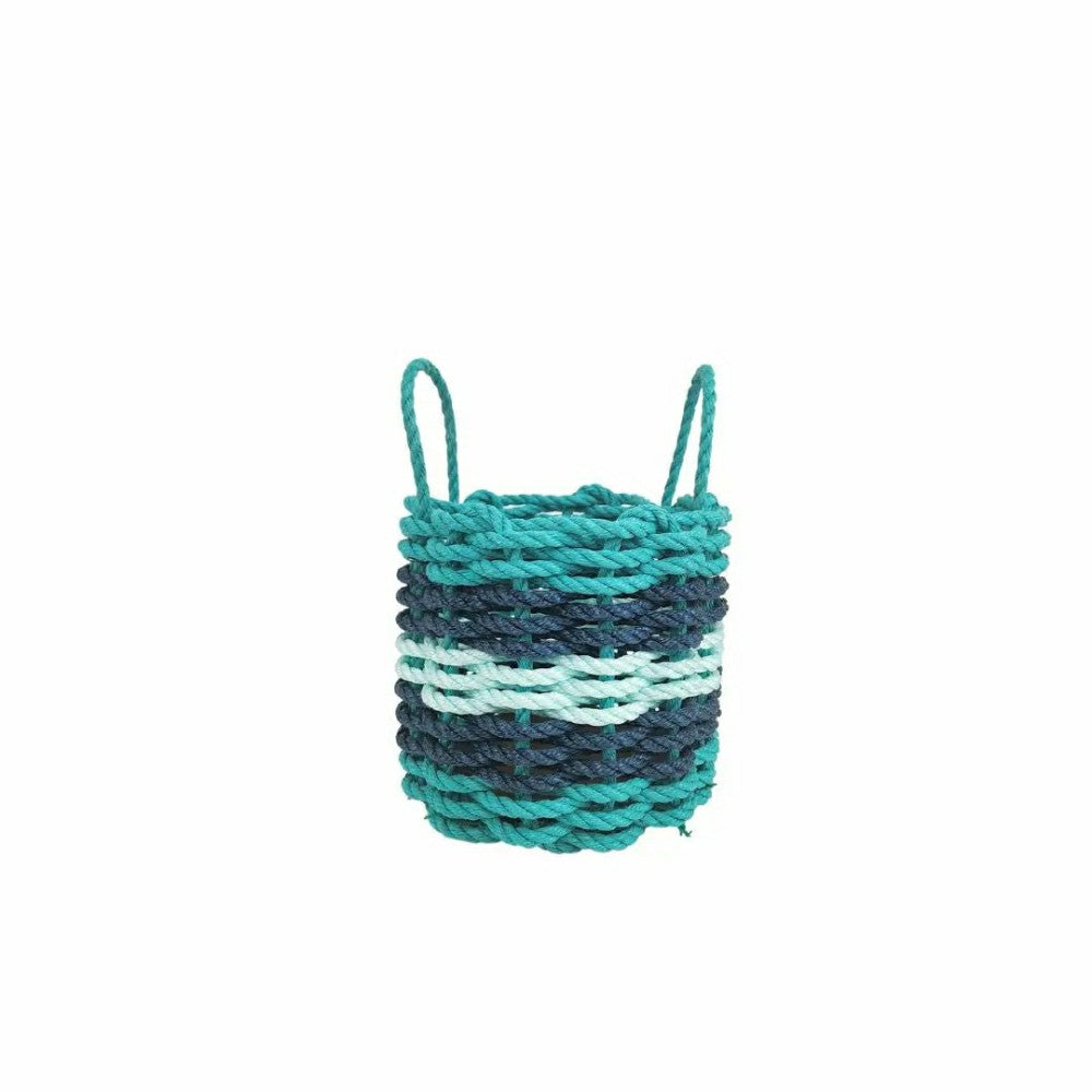 Plow & Hearth Five Stripe Rope Storage Basket Teal, Navy Blue & Seafoam