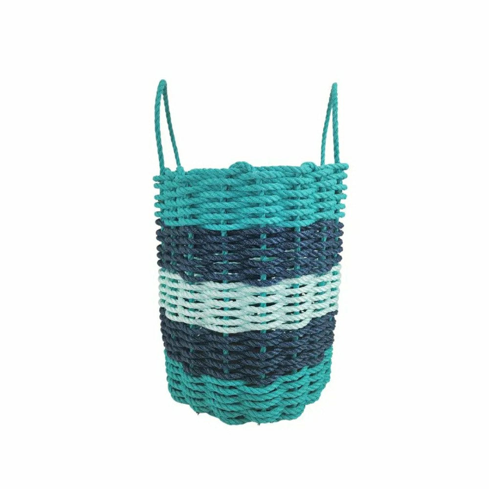 Plow & Hearth Five Stripe Rope Storage Basket Teal, Navy Blue & Seafoam