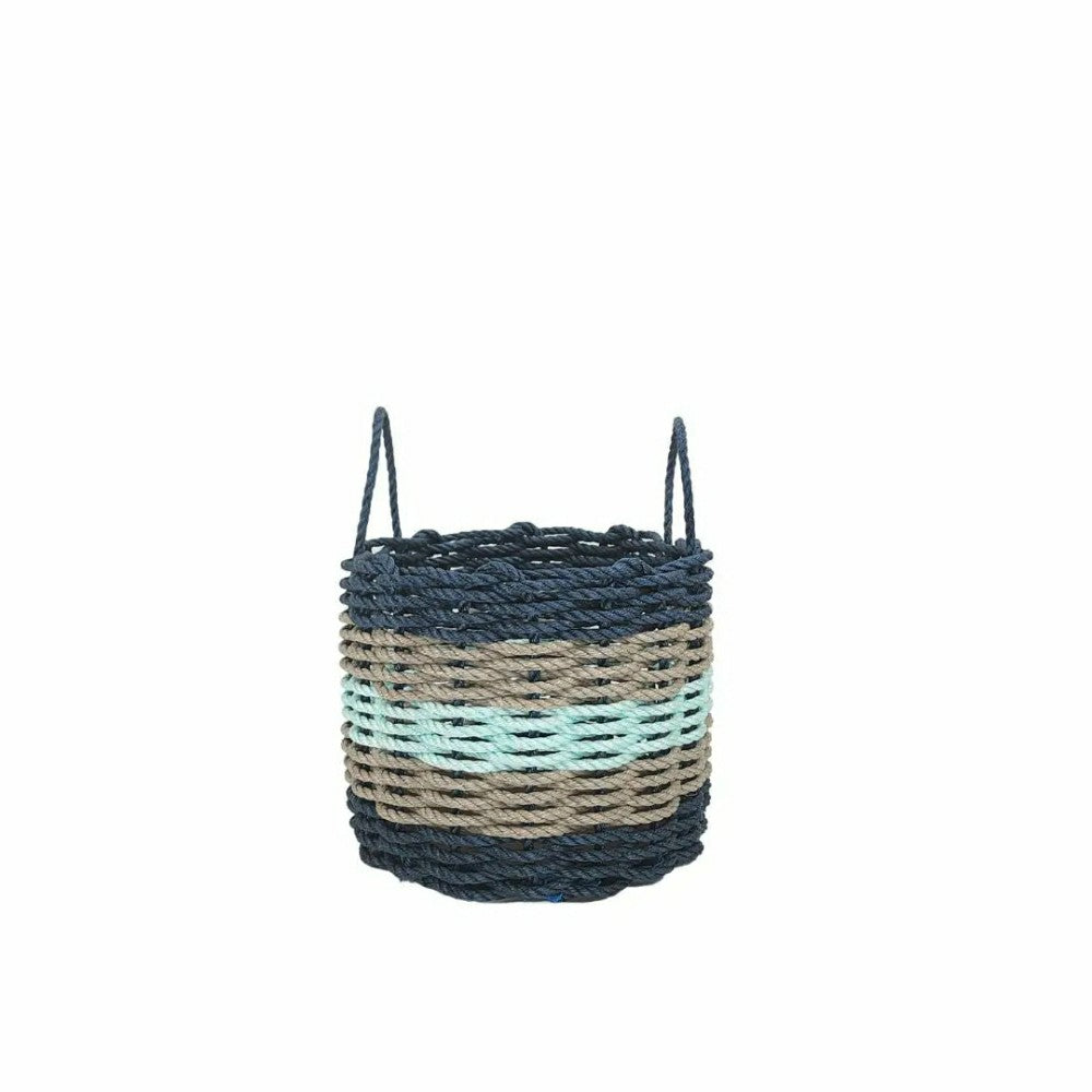 Plow & Hearth Five Stripe Rope Storage Basket Navy, Tan and Seafoam