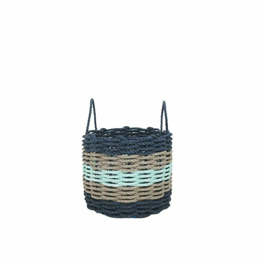 Plow & Hearth Five Stripe Rope Storage Basket Navy, Tan and Seafoam