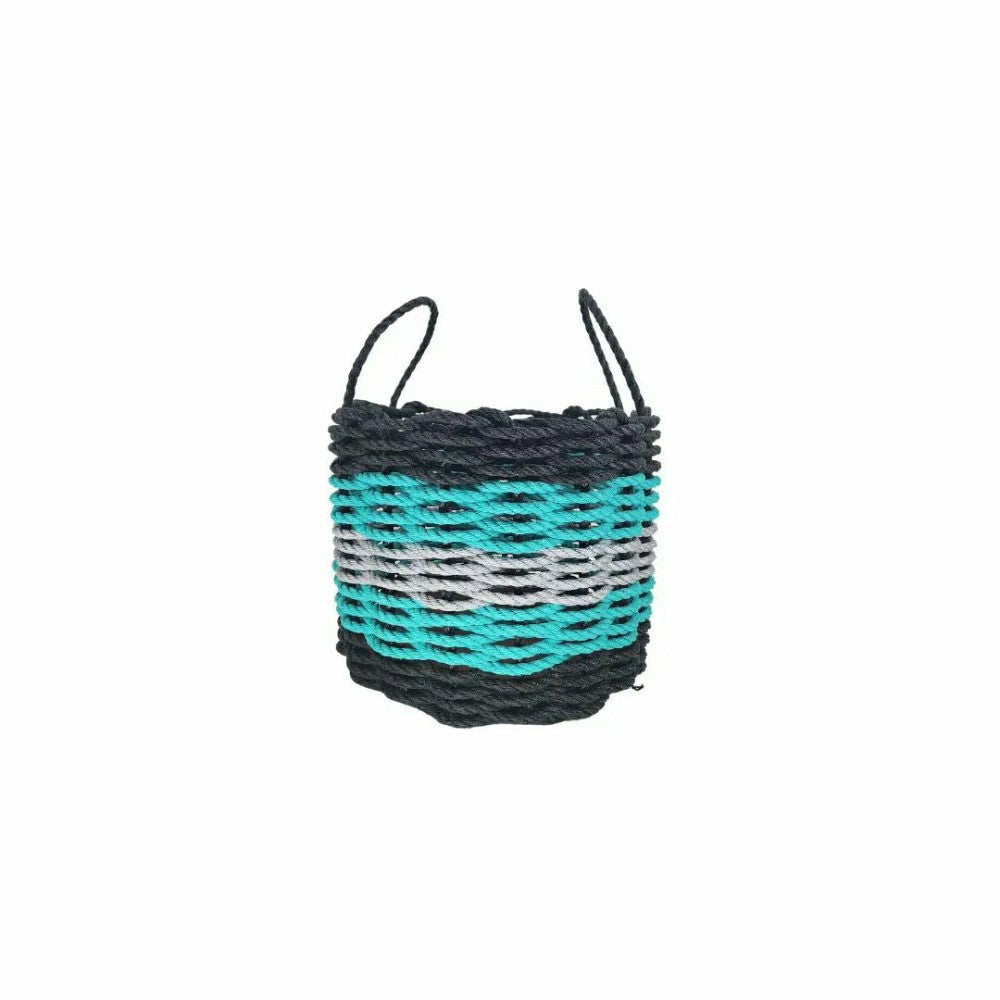 Plow & Hearth Five Stripe Rope Storage Basket Black, Teal & Gray