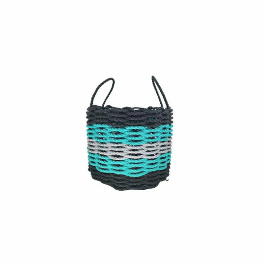 Plow & Hearth Five Stripe Rope Storage Basket Black, Teal & Gray