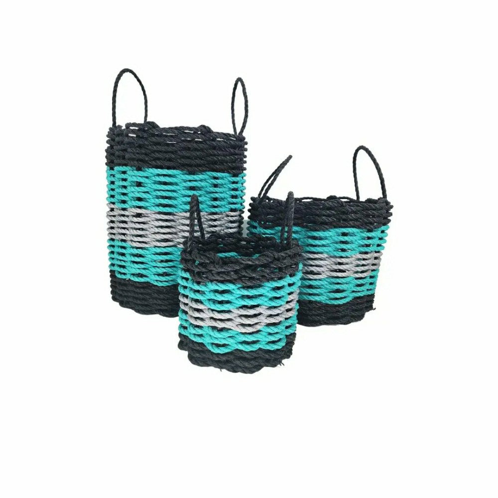 Plow & Hearth Five Stripe Rope Storage Basket Black, Teal & Gray