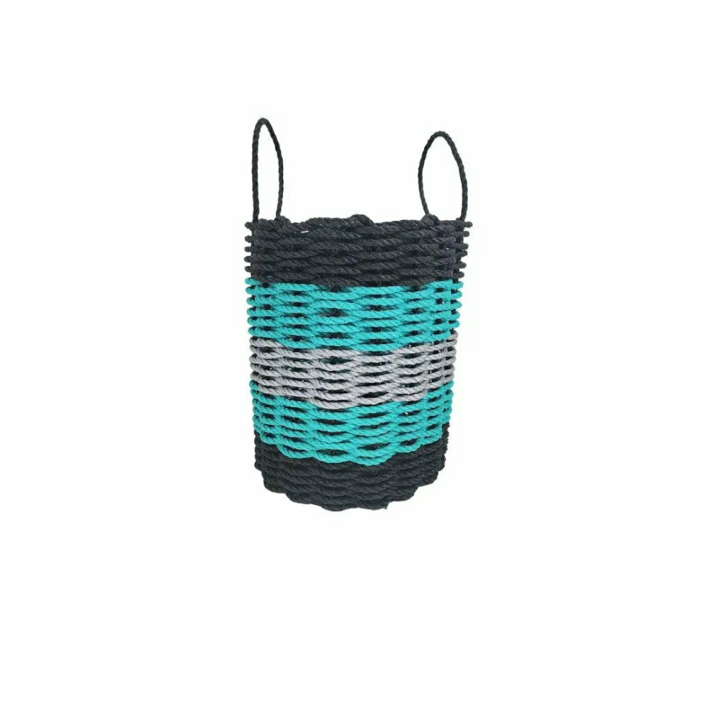 Plow & Hearth Five Stripe Rope Storage Basket Black, Teal & Gray