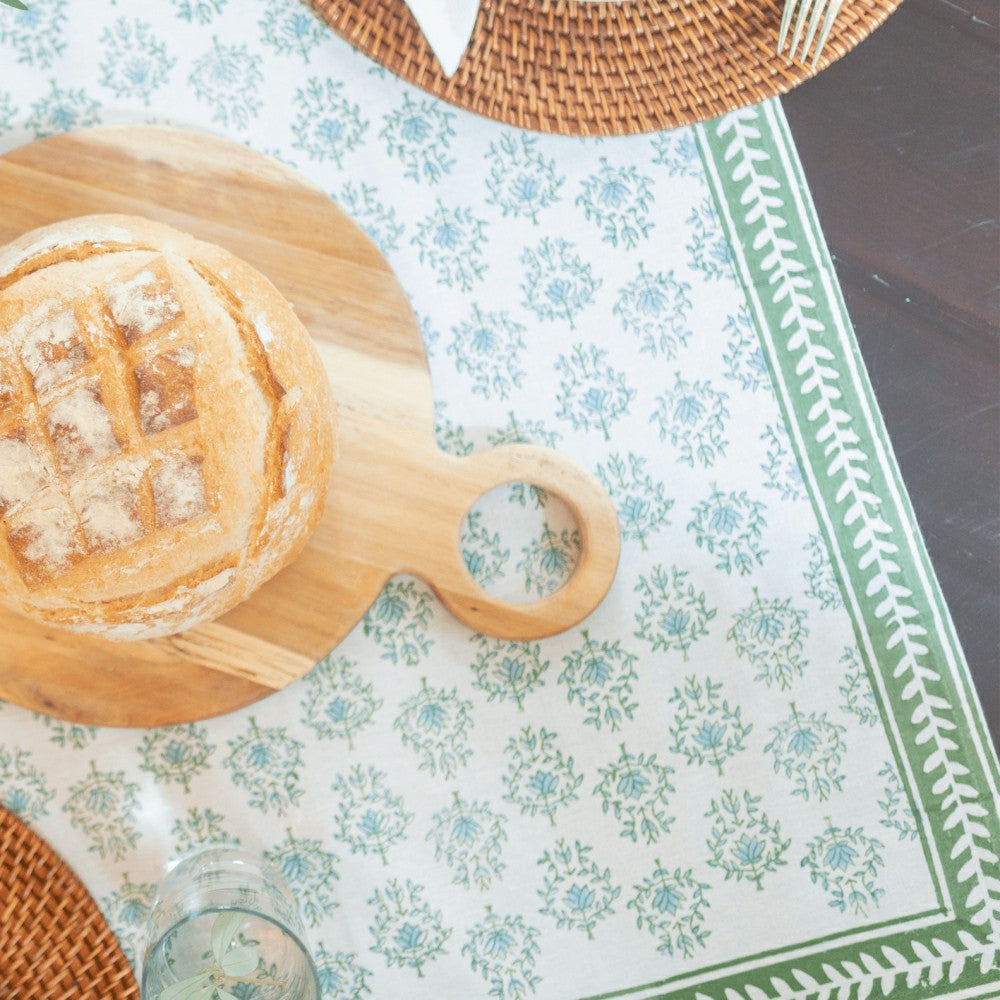 Plow & Hearth Tablecloth - Lotus, Sage & Uniform Blue