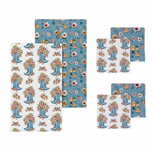Plow & Hearth Petal & Plow Kitchen Gift Set Quick Waffle Weave Double-Sided, Cowboy Boots, Set of 3