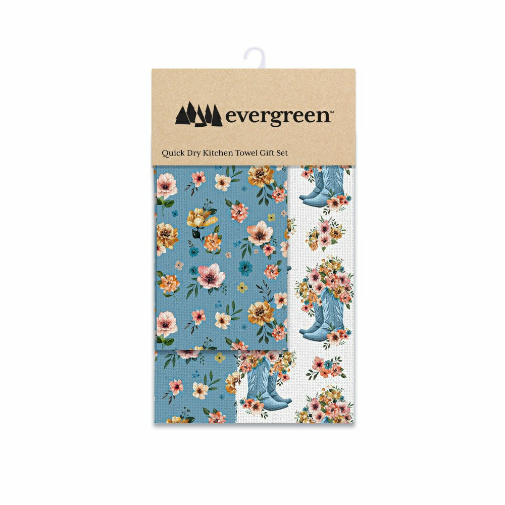 Plow & Hearth Petal & Plow Kitchen Gift Set Quick Waffle Weave Double-Sided, Cowboy Boots, Set of 3
