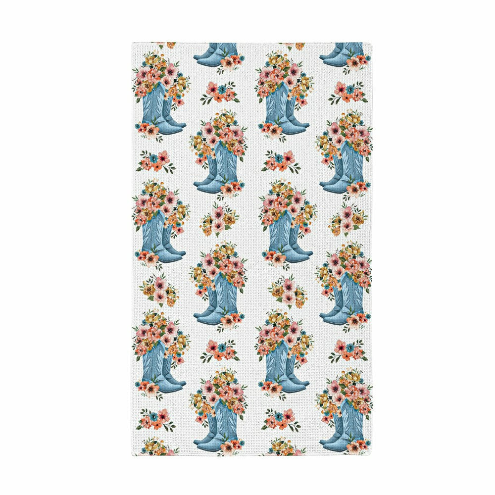 Plow & Hearth Petal & Plow Kitchen Gift Set Quick Waffle Weave Double-Sided, Cowboy Boots, Set of 3