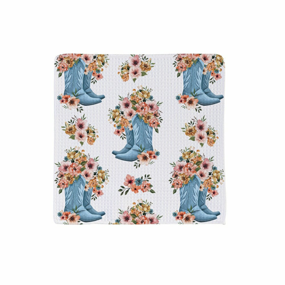 Plow & Hearth Petal & Plow Kitchen Gift Set Quick Waffle Weave Double-Sided, Cowboy Boots, Set of 3