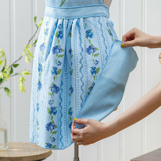 Plow & Hearth VivaStyle Apron Quick Dry Waffle Weave Double-Sided, Hydrangea Haven,