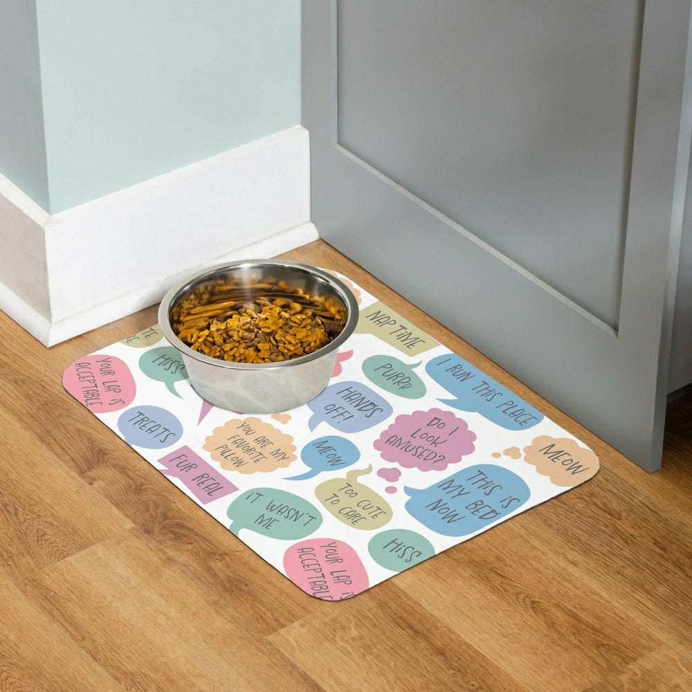 Plow & Hearth Pet Central Feeding Mat, Cat Thoughts, 20"x15”