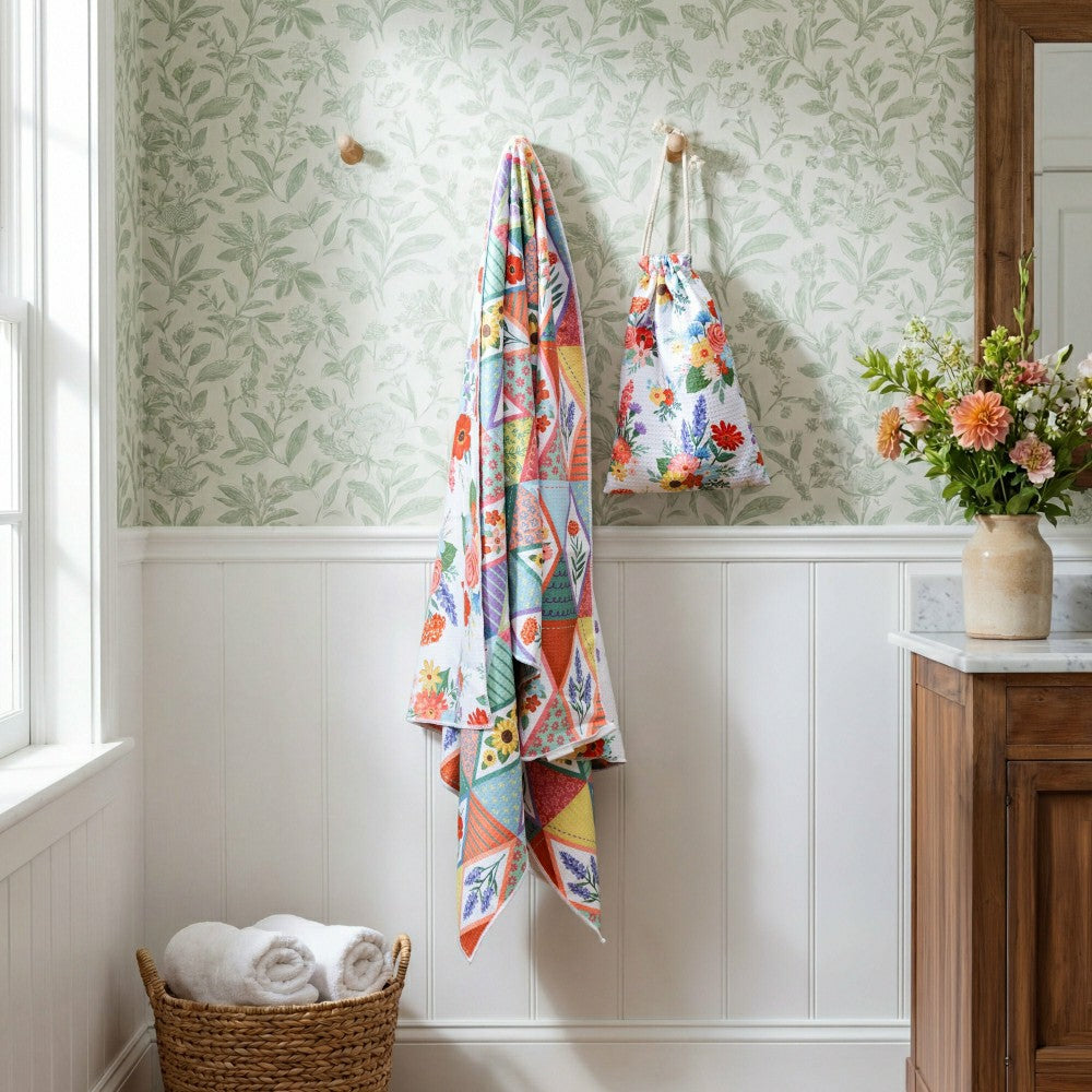 Plow & Hearth Cottage Garden Towel Quick Dry Waffle Weave with Matching Carrying Cas