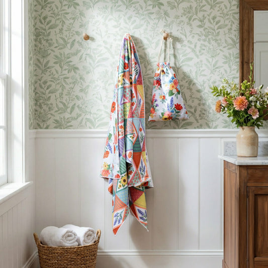 Plow & Hearth Cottage Garden Towel Quick Dry Waffle Weave with Matching Carrying Cas
