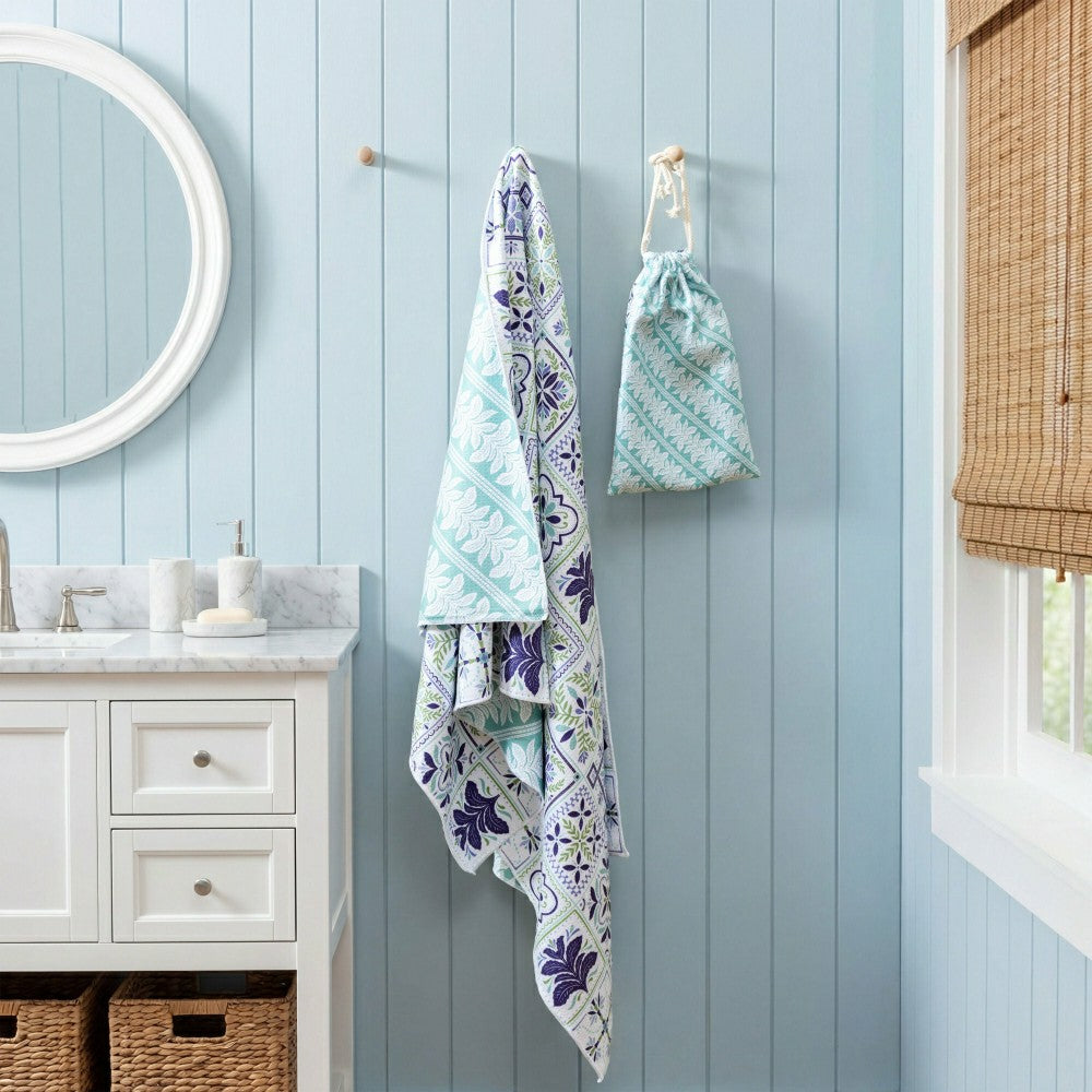 Plow & Hearth Seaside Retreat Towel Quick Dry Waffle Weave with Matching Carrying Ca