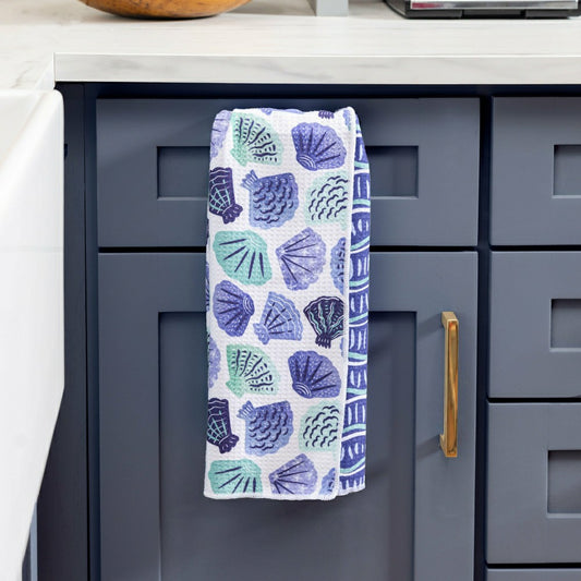 Plow & Hearth Seaside Retreat Kitchen Towel Quick Dry Waffle Weave Double-Sided, 30"