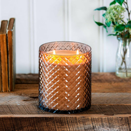 Plow & Hearth Large Diamond Cut Glass Candle Smokey Quartz