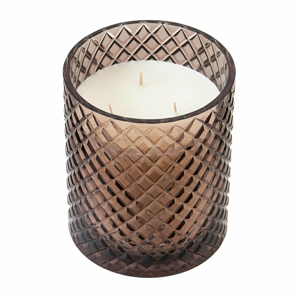 Plow & Hearth Large Diamond Cut Glass Candle Smokey Quartz