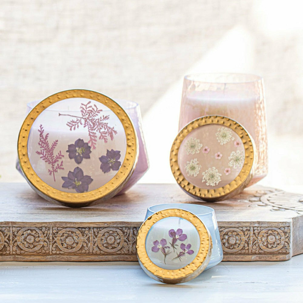 Plow & Hearth Blackberry & Coconut Large Watercolor Pressed Floral Candle