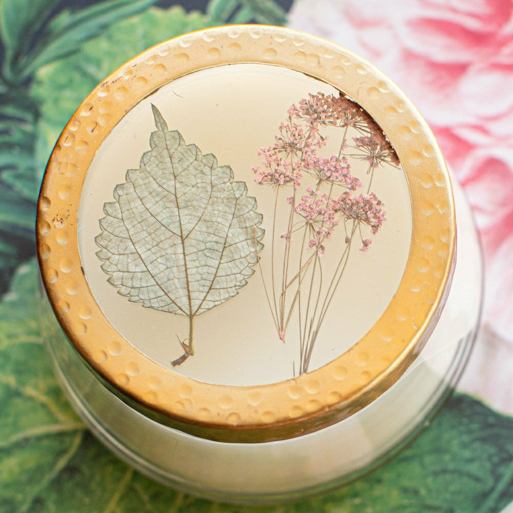 Plow & Hearth Apricot Rose Medium Pressed Floral Candle
