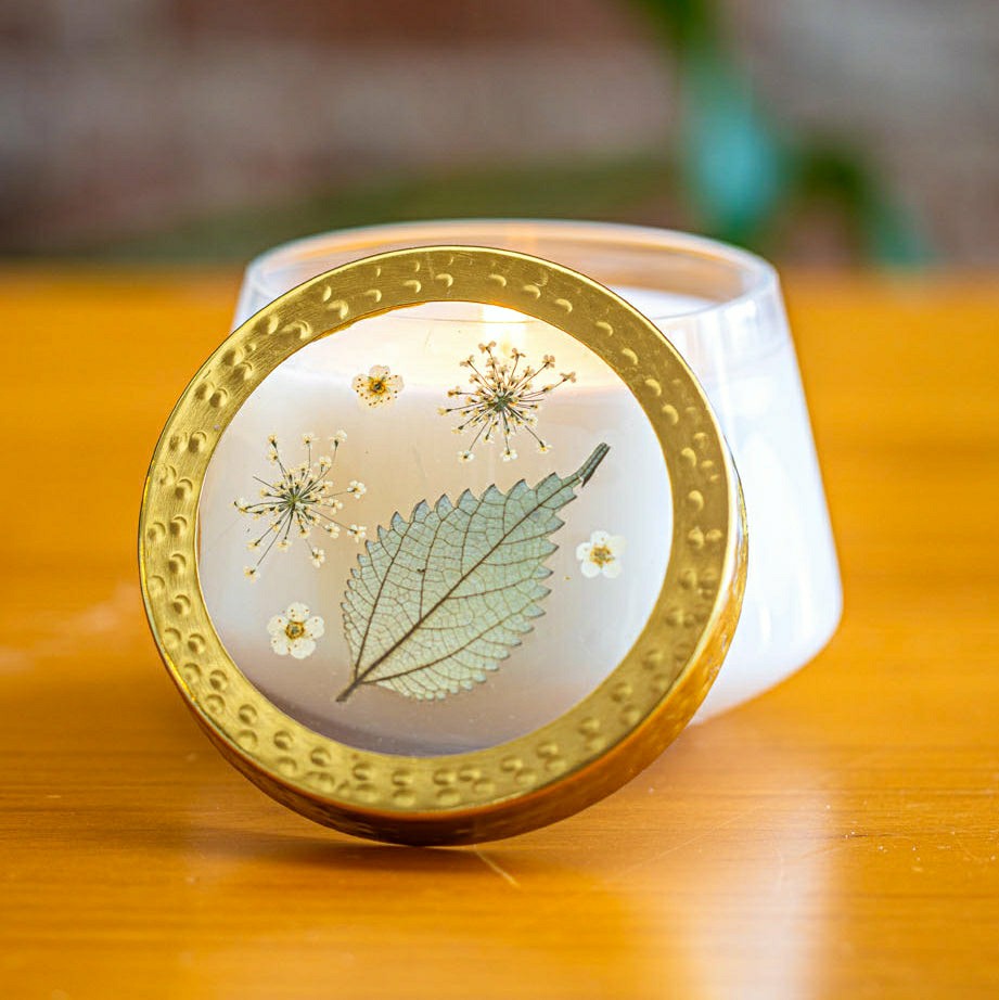 Plow & Hearth Forest Medium Pressed Floral Candle