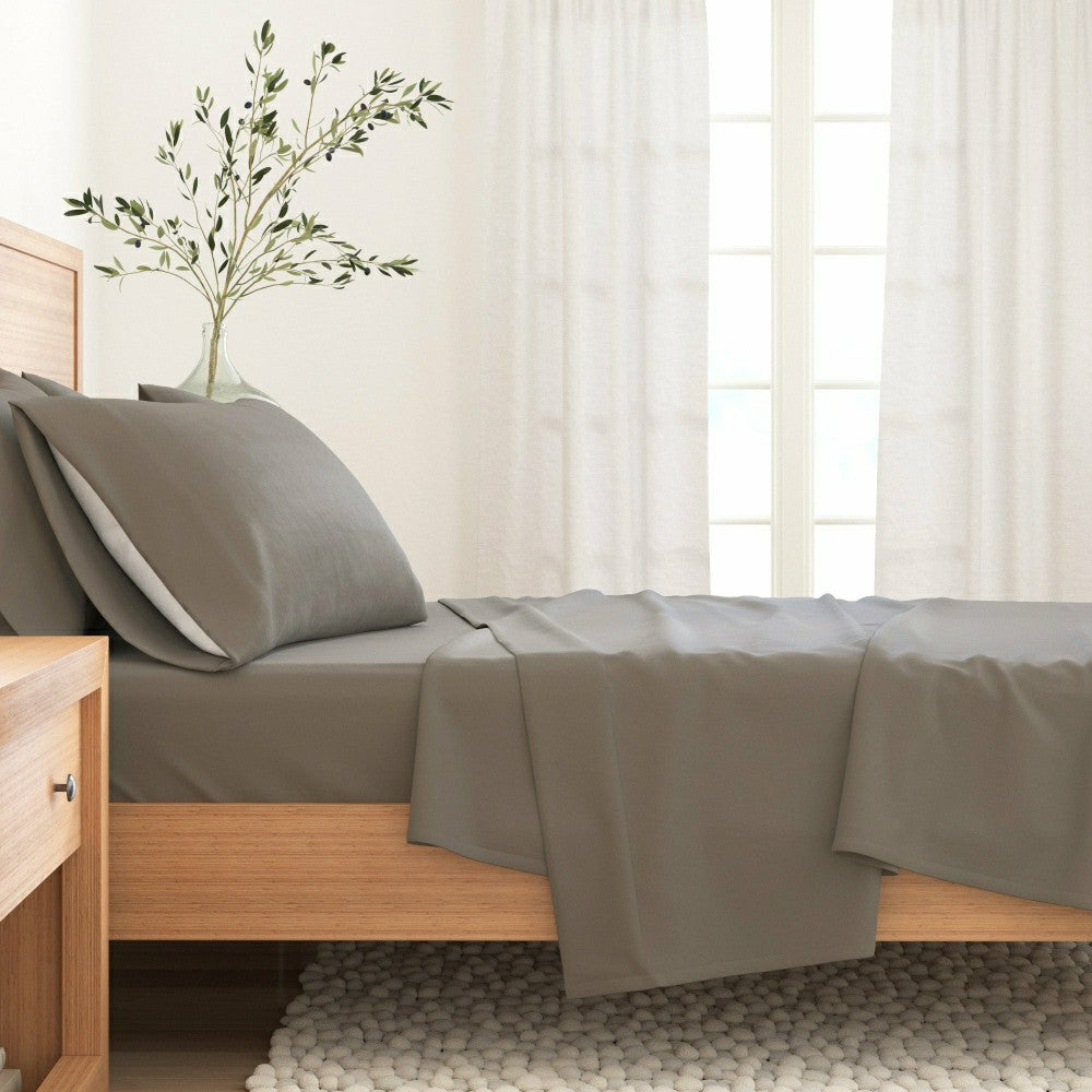 Plow & Hearth 4-Piece Cotton Solid Flannel Sheet - Nordic Collection