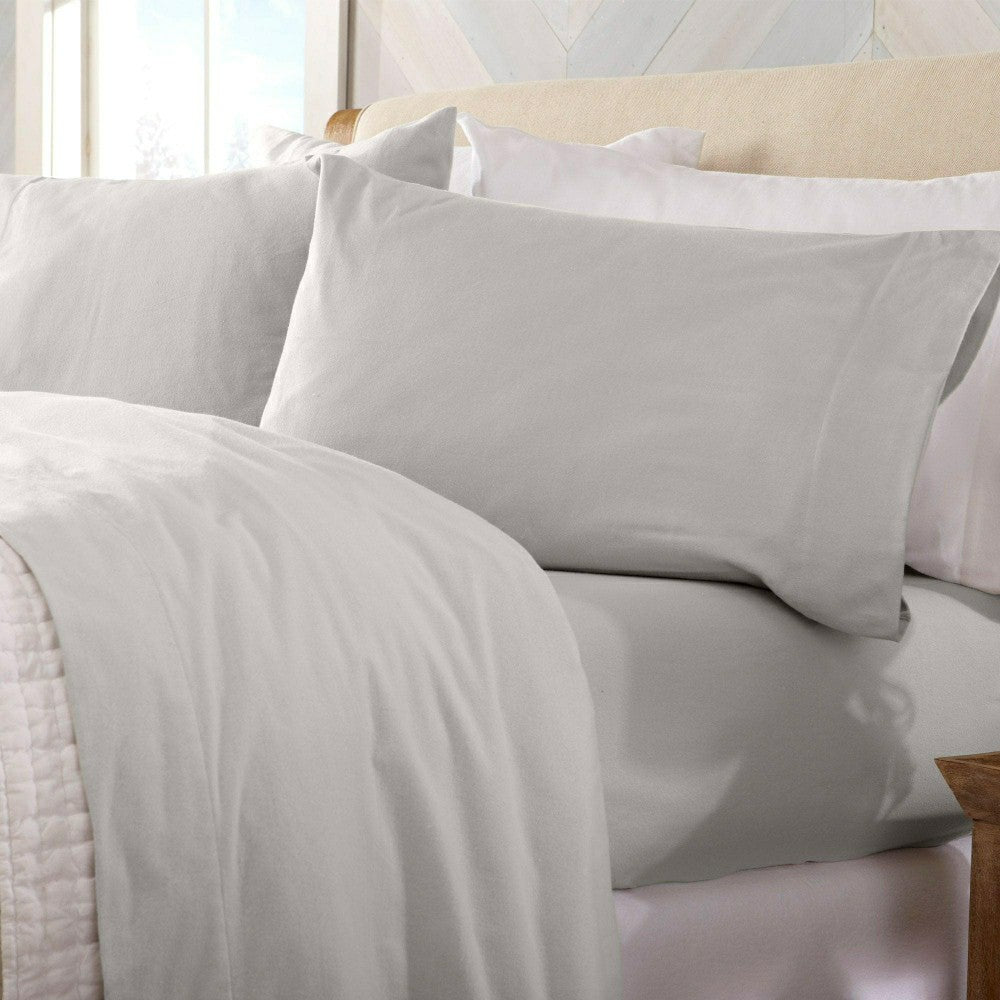 Plow & Hearth 4-Piece Cotton Solid Flannel Sheet - Nordic Collection