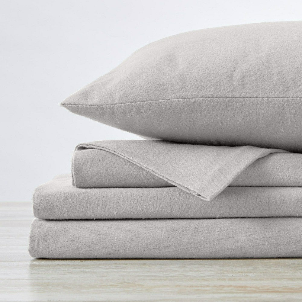 Plow & Hearth 4-Piece Cotton Solid Flannel Sheet - Nordic Collection