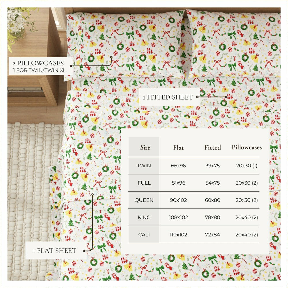 Plow & Hearth 4-Piece Turkish Cotton Christmas Flannel Sheet - Whittaker Collection