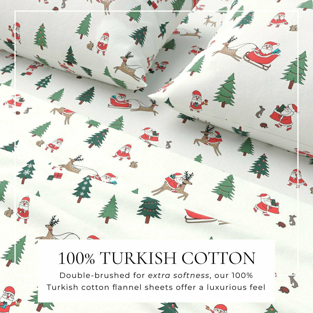 Plow & Hearth 4-Piece Turkish Cotton Christmas Flannel Sheet - Whittaker Collection