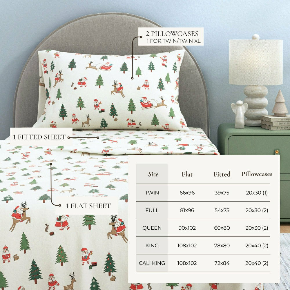 Plow & Hearth 4-Piece Turkish Cotton Christmas Flannel Sheet - Whittaker Collection