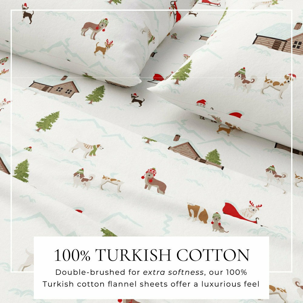 Plow & Hearth 4-Piece Turkish Cotton Christmas Flannel Sheet - Whittaker Collection