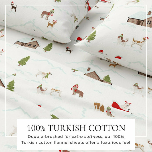 Plow & Hearth 4-Piece Turkish Cotton Christmas Flannel Sheet - Whittaker Collection