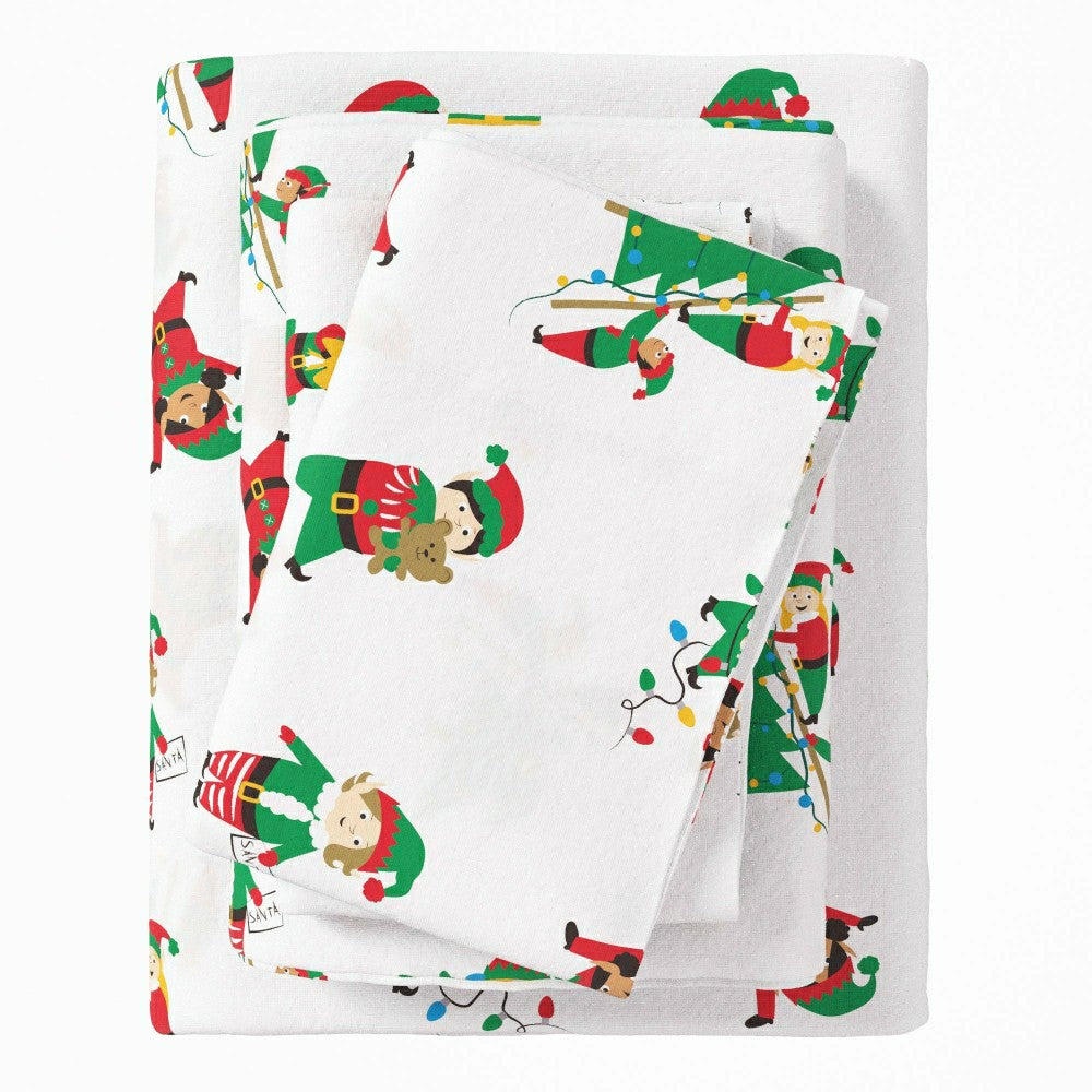 Plow & Hearth 4-Piece Turkish Cotton Christmas Flannel Sheet - Whittaker Collection