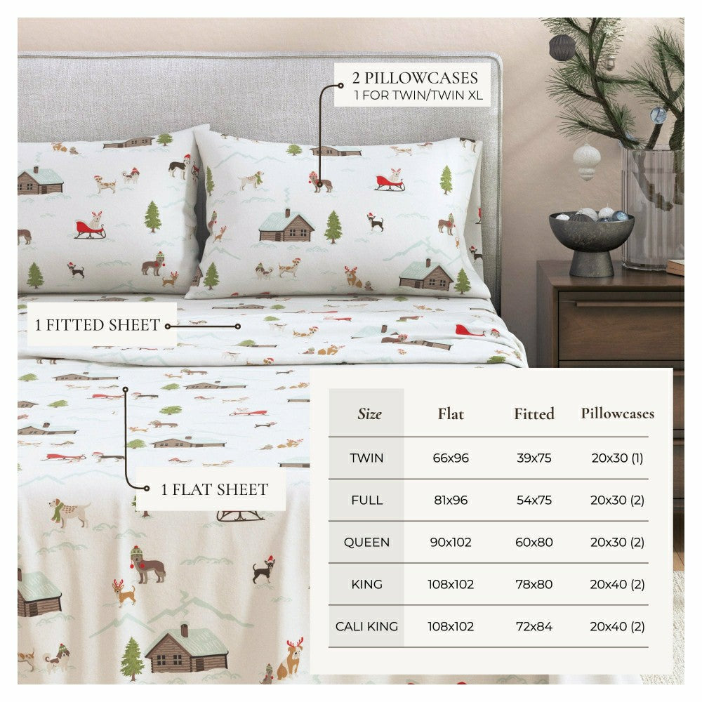 Plow & Hearth 4-Piece Turkish Cotton Christmas Flannel Sheet - Whittaker Collection