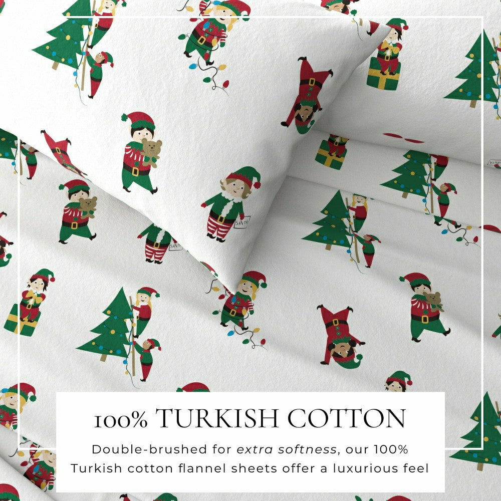 Plow & Hearth 4-Piece Turkish Cotton Christmas Flannel Sheet - Whittaker Collection