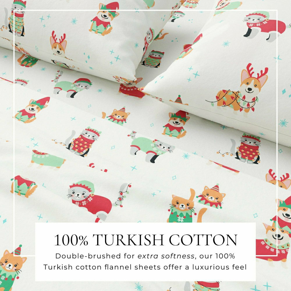 Plow & Hearth 4-Piece Turkish Cotton Christmas Flannel Sheet - Whittaker Collection