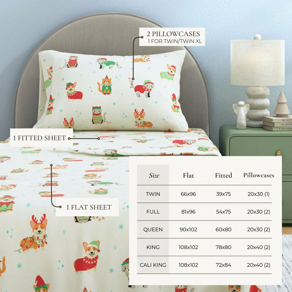 Plow & Hearth 4-Piece Turkish Cotton Christmas Flannel Sheet - Whittaker Collection