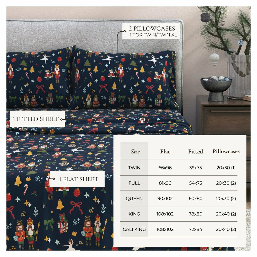 Plow & Hearth 4-Piece Turkish Cotton Christmas Flannel Sheet - Whittaker Collection