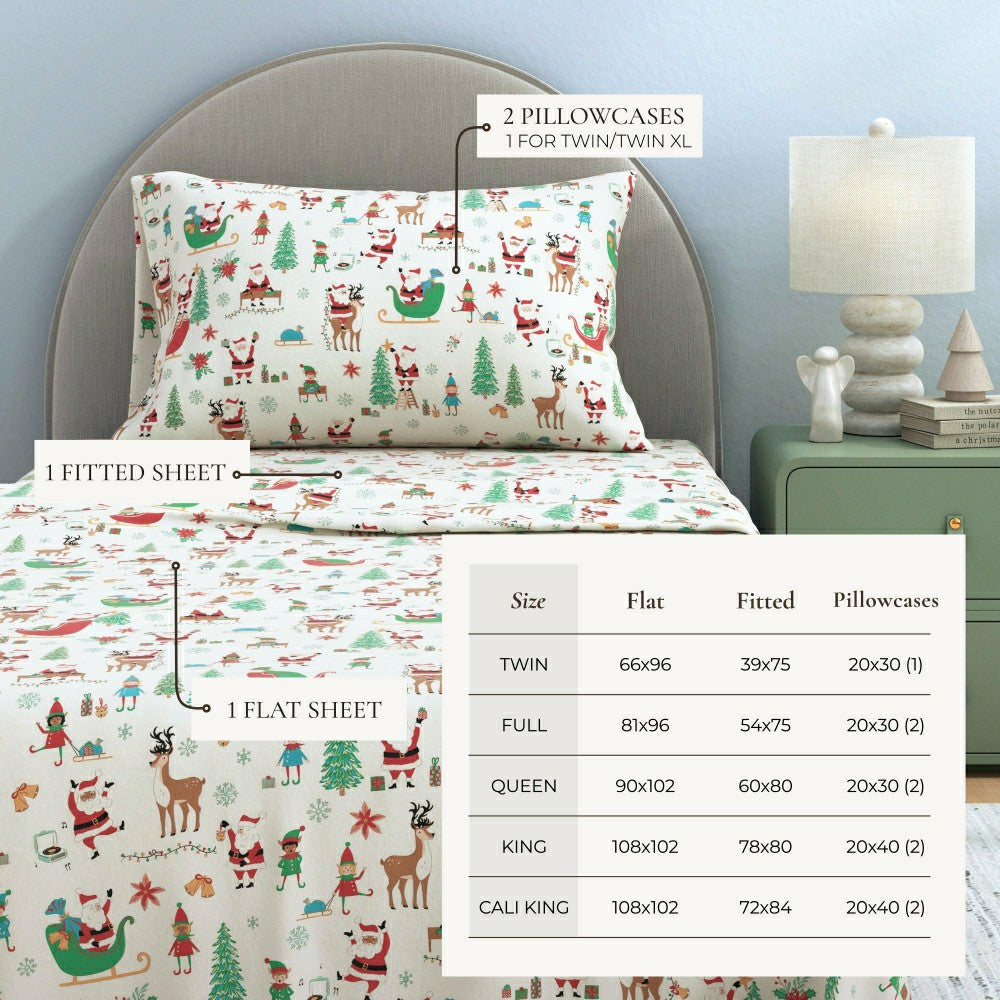 Plow & Hearth 4-Piece Turkish Cotton Christmas Flannel Sheet - Whittaker Collection