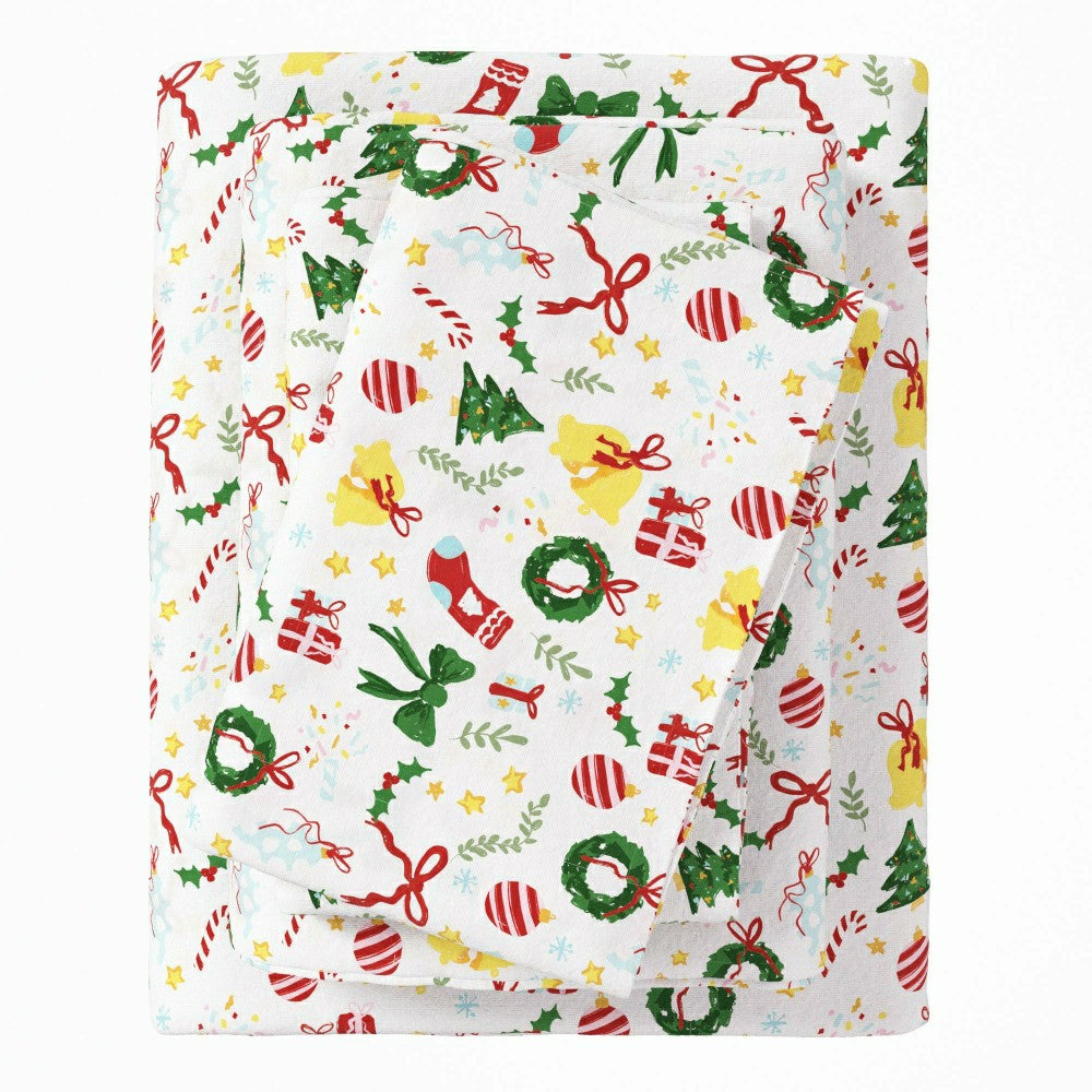 Plow & Hearth 4-Piece Turkish Cotton Christmas Flannel Sheet - Whittaker Collection
