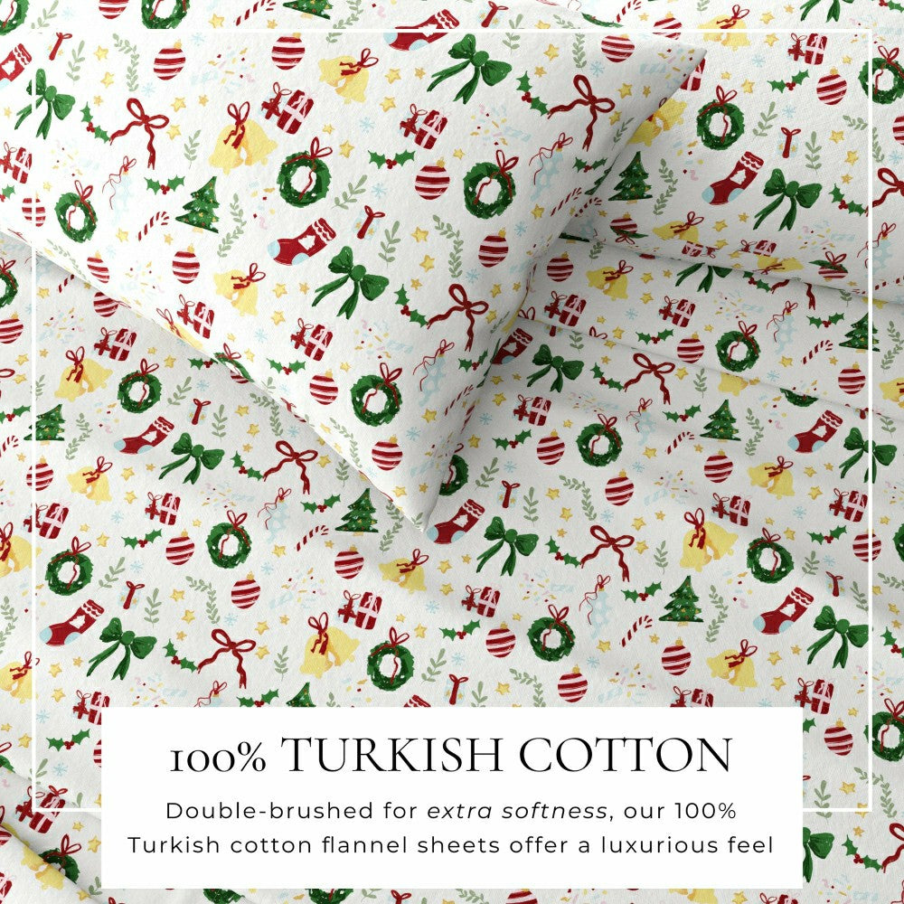 Plow & Hearth 4-Piece Turkish Cotton Christmas Flannel Sheet - Whittaker Collection