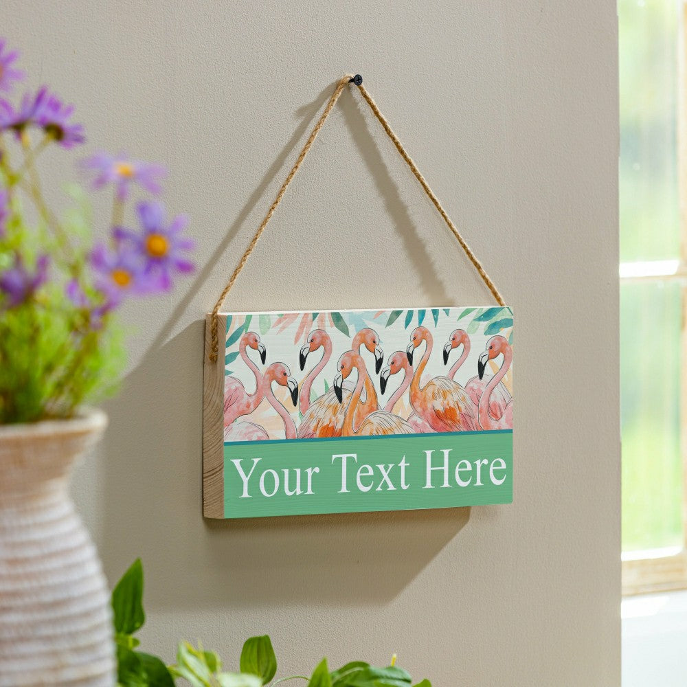Plow & Hearth Southwest/Texas Palm Beach Flamingos Hanging Signs w/rope Landscape (11“x6”)​