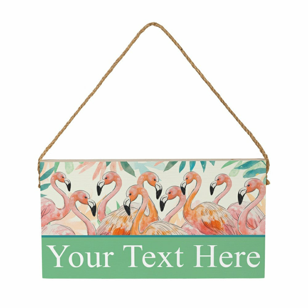 Plow & Hearth Southwest/Texas Palm Beach Flamingos Hanging Signs w/rope Landscape (11“x6”)​