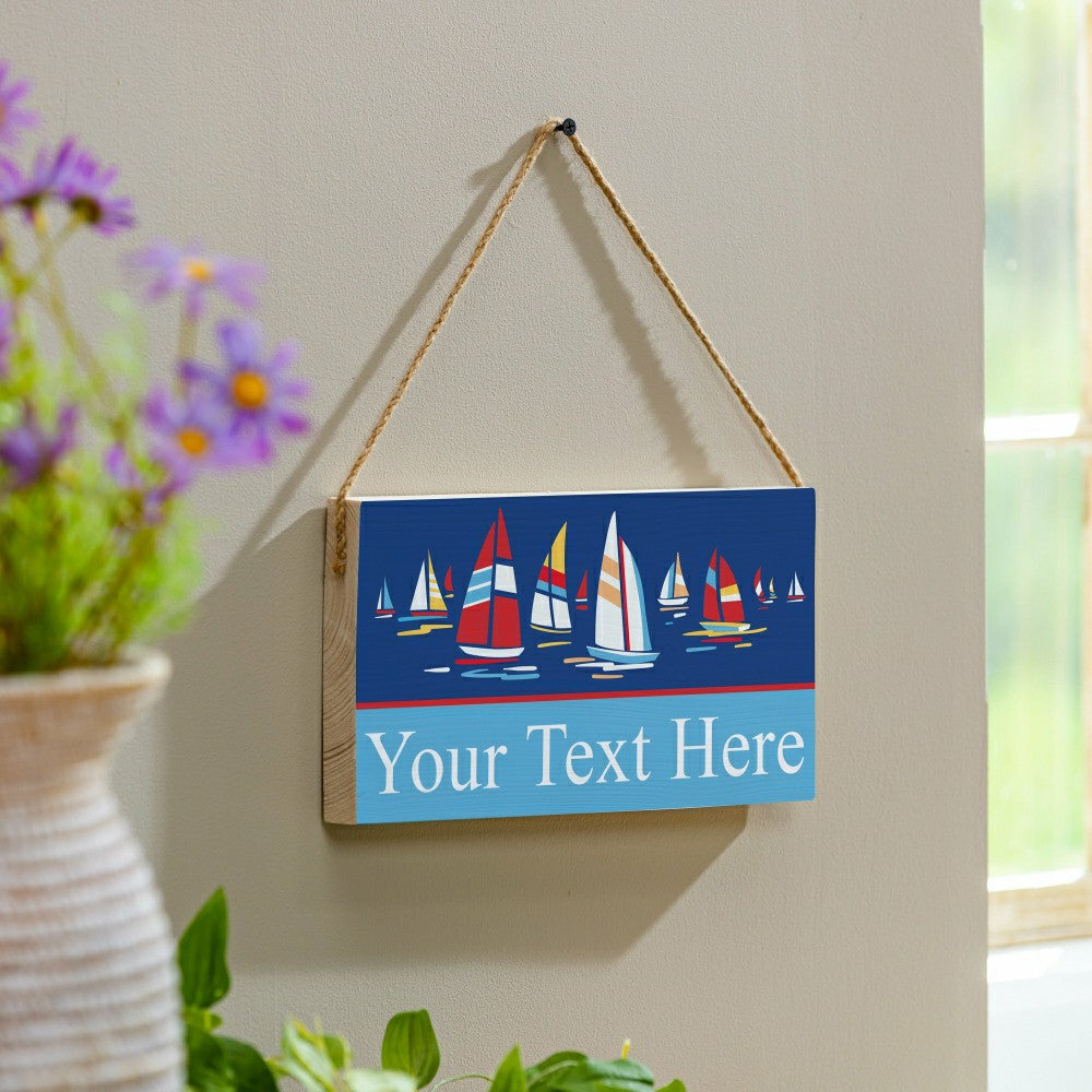 Plow & Hearth Southwest/Texas Sailboats Hanging Signs w/rope Landscape (11“x6”)​