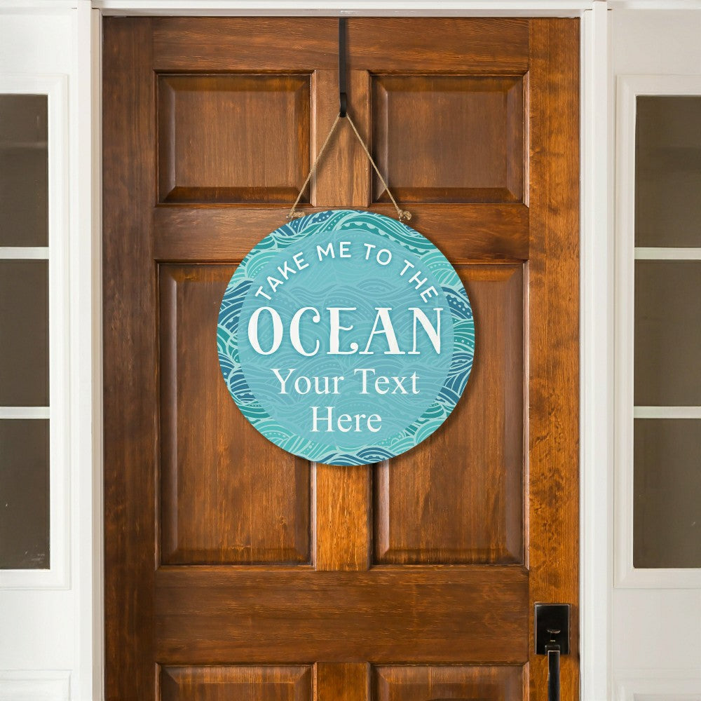 Plow & Hearth Blue Coastal Make Waves Wood Door Décor, "Take Me To The Ocean" with P