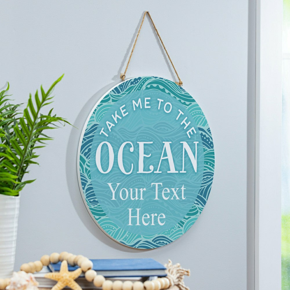 Plow & Hearth Blue Coastal Make Waves Wood Door Décor, "Take Me To The Ocean" with P
