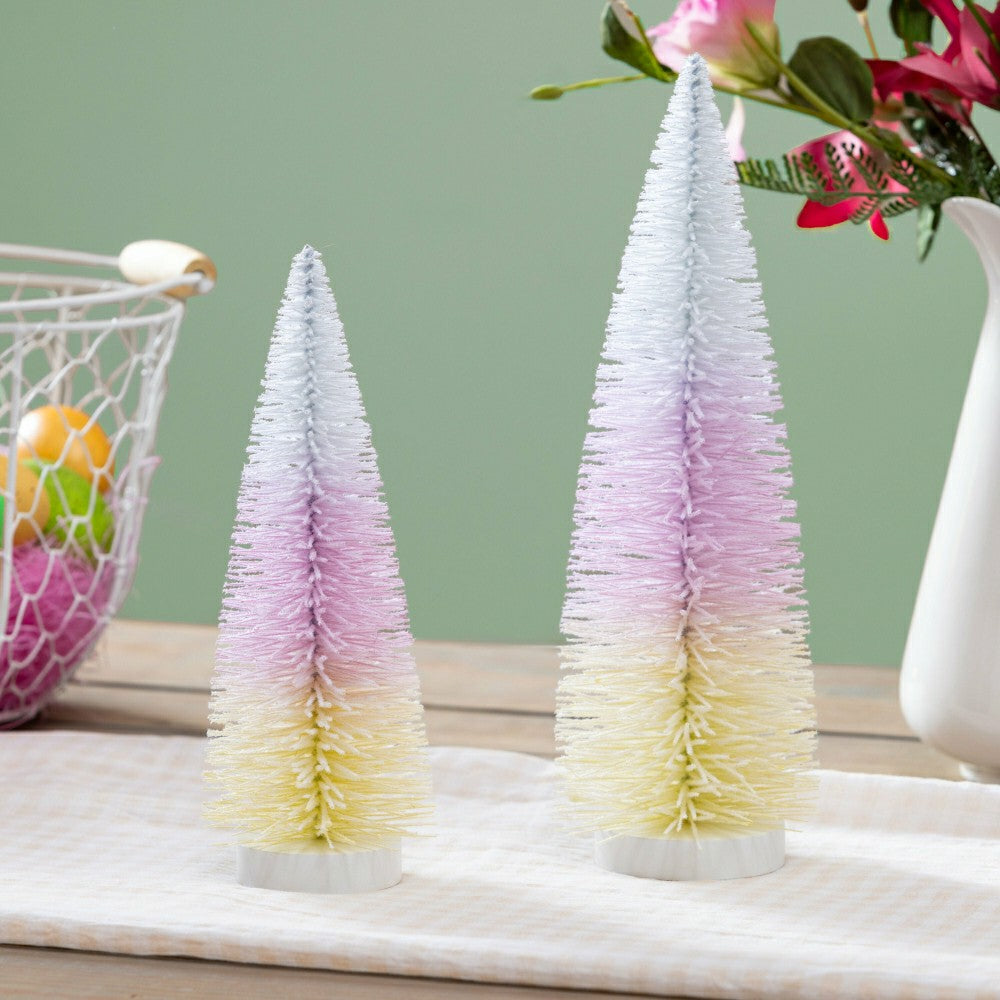 Plow & Hearth Bunny Blooms Table Decor Plastic Bottle Brush Ombre Tree, Set of 2
