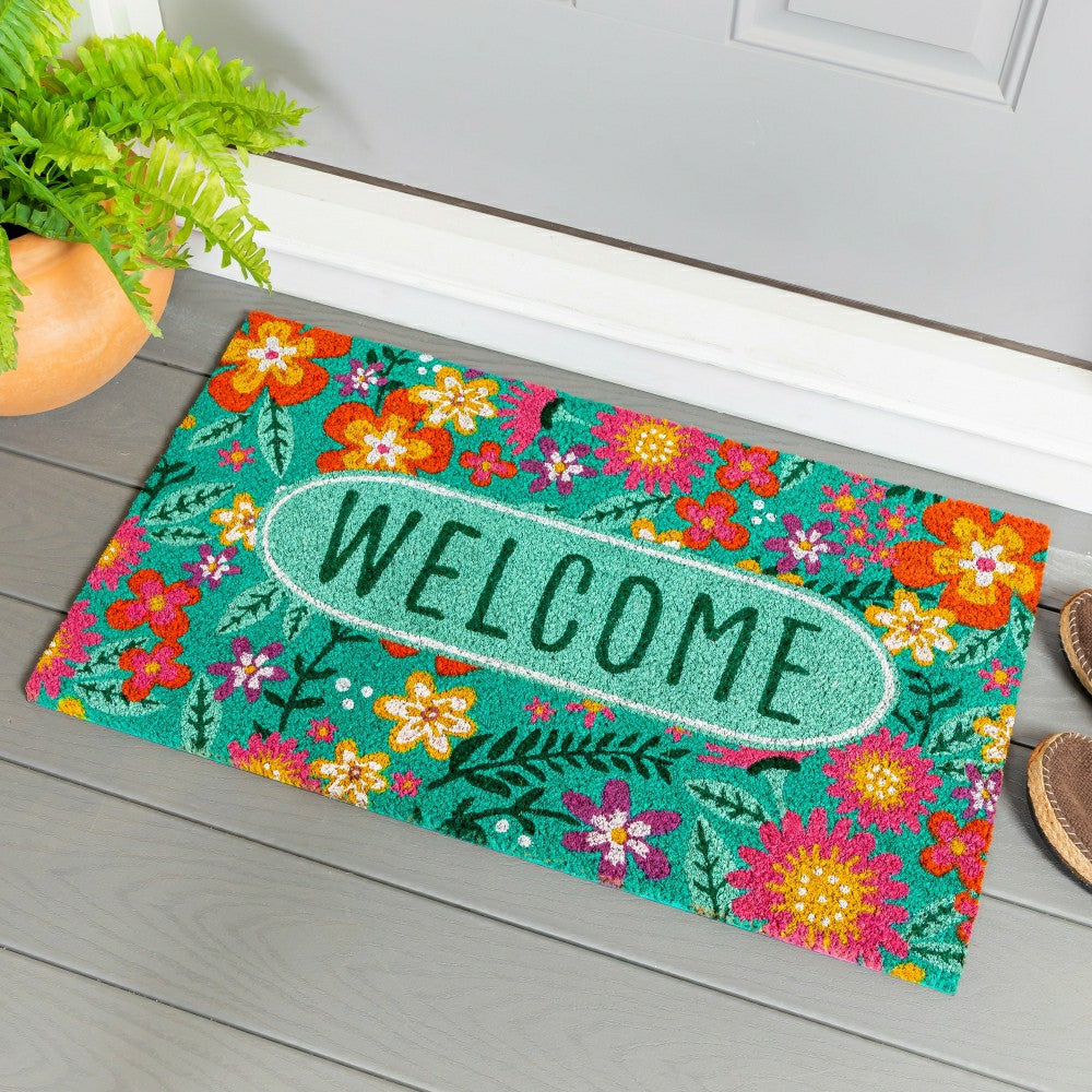 Plow & Hearth Floral Patterned Bunny Florals Coir Mat