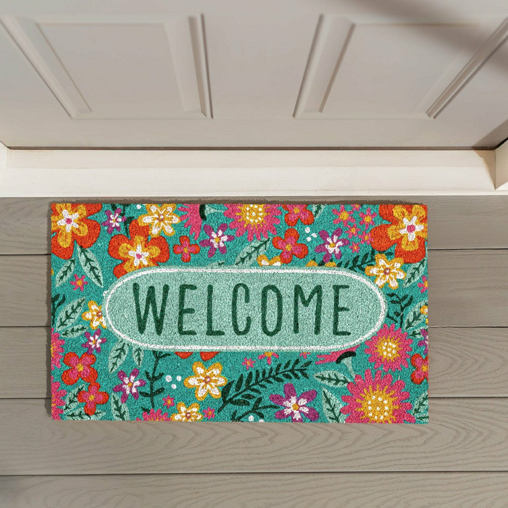 Plow & Hearth Floral Patterned Bunny Florals Coir Mat